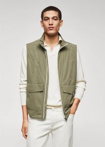 Water-repellent hooded vest offers at $59.99 in Mango