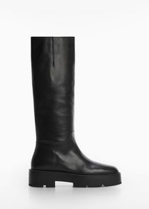 High leather platform boot offers at $129.99 in Mango
