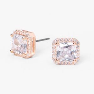 Rose Gold Square Cubic Zirconia Halo Stud Earrings offers at $8.99 in Claire's