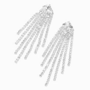 Silver Crystal 2.5" Diamond Shaped Fringe Drop Earrings offers at $10.19 in Claire's