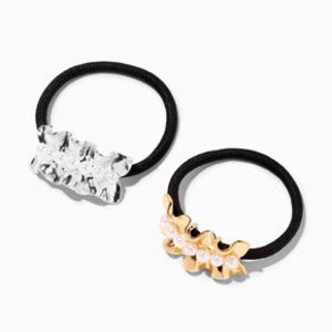 Mixed Metal Ruffle Pearl Cuff Hair Ties - 2 Pack offers at $7.49 in Claire's