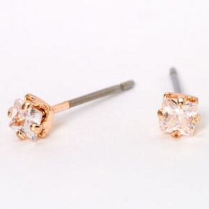 Rose Gold Cubic Zirconia Square Stud Earrings - 3MM offers at $3.99 in Claire's