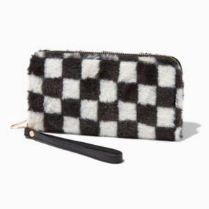 Black & White Checkerboard Plush Wristlet Wallet offers at $11.99 in Claire's