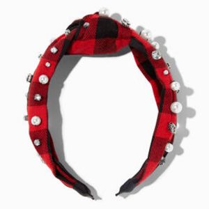 Red Buffalo Plaid Crystal & Pearl Knotted Headband offers at $11.99 in Claire's