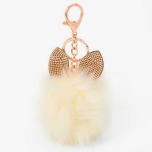 Gold Pom Pom Cat Keyring - Ivory offers at $7.79 in Claire's