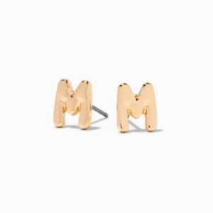Gold Rounded Initial Stud Earrings - M offers at $3.5 in Claire's