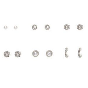 Silver Faux Pearl Fancy Stud Earrings - 6 Pack offers at $6 in Claire's