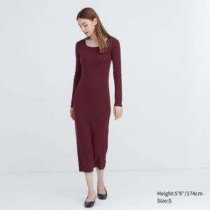 Merino Blend Fitted U Neck Long Sleeve Dress offers at $19.9 in Uniqlo