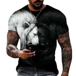 Lion Fighting Animal Beast Fierce Lion Wolf 3D T Shirt New Summer Men's Oversized Short Sleeve Black and White Design Polyester offers at $2.25 in Aliexpress