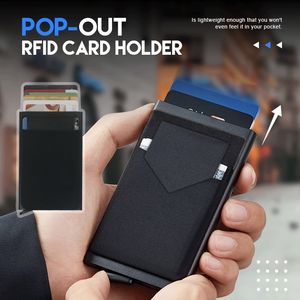 DIENQI Rfid Smart Wallet Card Holder Metal Thin Slim Men Women Wallets Pop Up Minimalist Wallet Small Black Purse Metal Vallet offers at $4.17 in Aliexpress