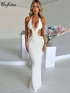 Hugcitar Crochet Halter Sleeveless Backless Solid Hollow Out Bandage Sexy Slim Maxi Prom Dress 2022 Winter Festival Party Outfit offers at $18.26 in Aliexpress