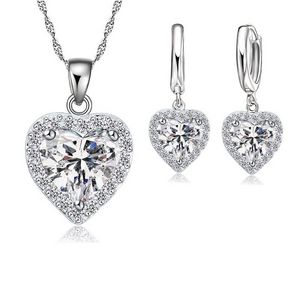 Fine 925 Sterling Silver Jewelry Set For Women Bridal Wedding Heart Austrian Crystal Necklaces Earrings Set Valentine Day offers at $1.77 in Aliexpress