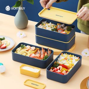 WORTHBUY Portable Lunch Box Microwave Safe Plastic Bento Box With Compartments & Sauce Box Stackable Salad Fruit Food Container offers at $6.63 in Aliexpress