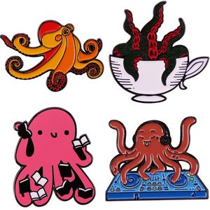 Octopus in Coffee Cup Enamel Pin Brooch Metal Badges Lapel Pins Brooches for Backpacks Luxury Designer Jewelry Accessories offers at $0.72 in Aliexpress