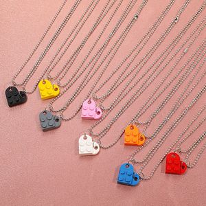 2Pcs Cute Love Heart Brick Pendant Necklace for Couples Friendship Women Men Lego Elements Couple Valentines Gifts Punk Necklace offers at $0.99 in Aliexpress