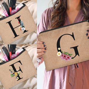 Floral Letter Print Women Linen Zipper Pouch Travel Organizer Case Mujer Bolsas Cosmetic Bag Makeup Bag  Bridesmaid Makeup Bags offers at $0.99 in Aliexpress