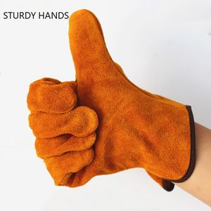 A Pair Cowhide Skin Leather Gloves Men Safety Working Glove Mechanical Repairing Gardening Gloves Kitchen Anti-scald Tools offers at $5 in Aliexpress