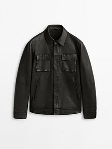 Tumbled Leather Jacket With Pockets offers at $439 in Massimo Dutti