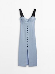 Linen Sweetheart Neck Dress With Contrast Detail - Studio offers at $229 in Massimo Dutti