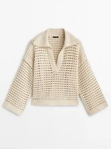 Crochet Polo Sweater offers at $199 in Massimo Dutti