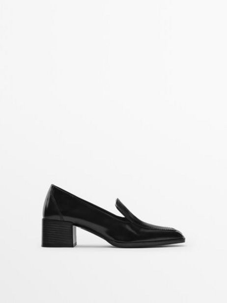 Leather Block Heel Shoes With Square Toe - Limited Edition offers at $199 in Massimo Dutti