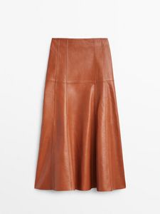 Long Nappa Leather Skirt With Seam Detail offers at $449 in Massimo Dutti