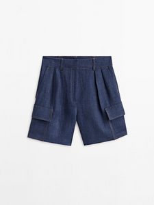 Linen Cargo Bermuda Shorts With Topstitching offers at $129 in Massimo Dutti