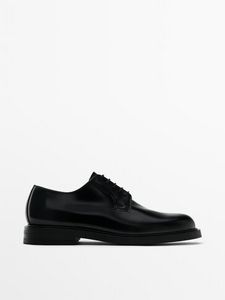 Black Leather Derby Shoes offers at $229 in Massimo Dutti