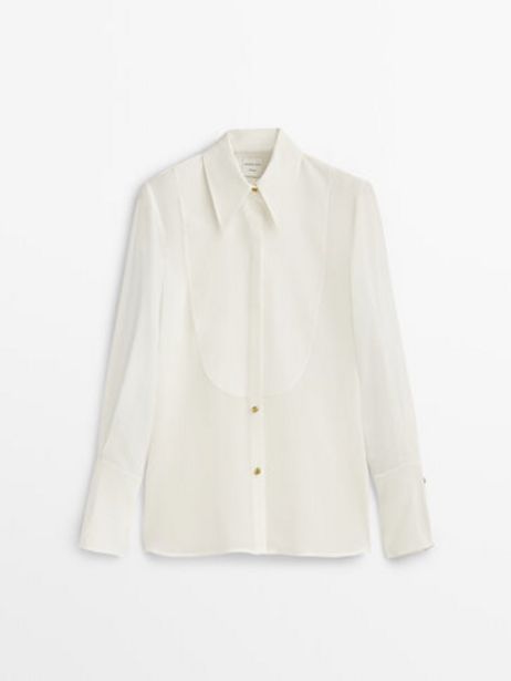 Silk Shirt With Chest Detail - Studio offers at $199 in Massimo Dutti