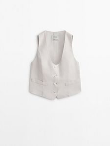 100% Linen Cropped Waxed Waistcoat offers at $149 in Massimo Dutti