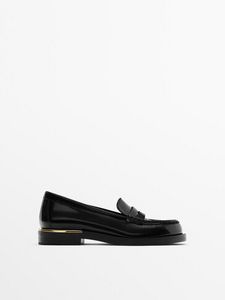 Leather Loafers With Metal Heel Detail offers at $169 in Massimo Dutti