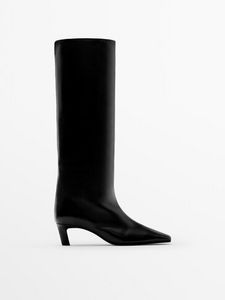 Leather High-Heel Boots offers at $299 in Massimo Dutti