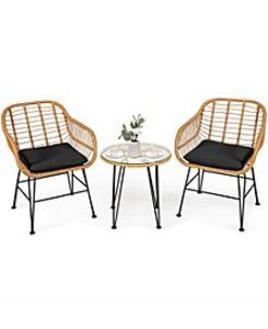 3PCS Patio Rattan Bistro Furniture Set Cushioned Chair Table offers at $183.99 in Macy's