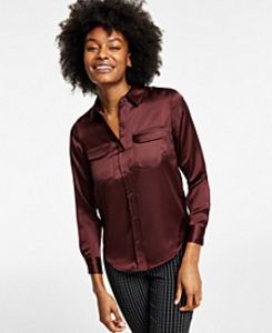 Women's Satin Collared Utility Blouse, Created for Macy's offers at $69.5 in Macy's