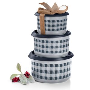 Holiday Buffalo Plaid Stacking Canisters (Gray) offers at $30 in Tupperware
