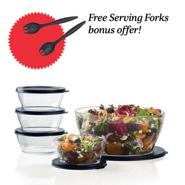 Clearly Elegant 5-Piece Serving Set with FREE Serving Forks offers at $88 in Tupperware