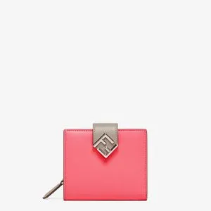 Two-tone pink and dove gray leather compact wallet offers at $550 in Fendi