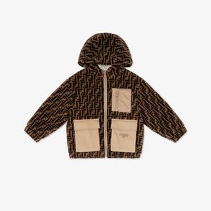 Wool blend and gabardine junior teddy bear jacket with logo offers at $1100 in Fendi