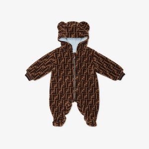 Wool-blend maxi teddy bear baby playsuit with all-over FF logo offers at $1100 in Fendi