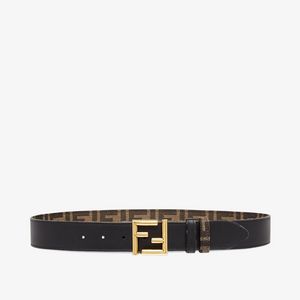 Black leather and FF fabric reversible belt offers at $650 in Fendi