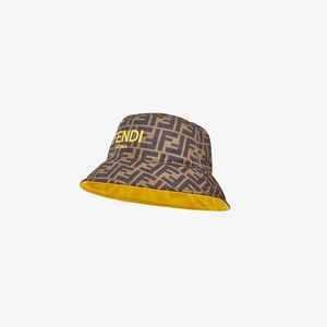Yellow and FF nylon reversible cloche hat offers at $370 in Fendi
