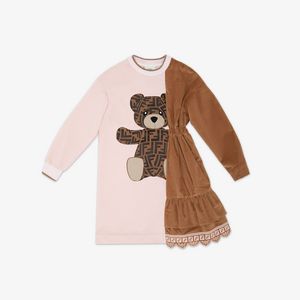 Beige and pink fleece and velvet dress with teddy bear offers at $1100 in Fendi