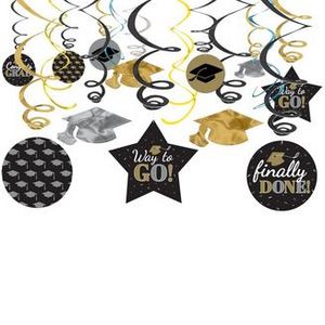 Assorted Black, Silver & Gold Graduation Swirl Decorations, 30ct offers at $9 in Party City
