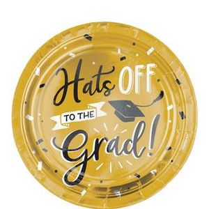 Black & Gold Hats Off Graduation Paper Dessert Plates, 7in, 8ct offers at $2.48 in Party City