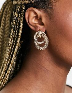 ASOS DESIGN earrings with textured link design in gold tone offers at $9 in ASOS