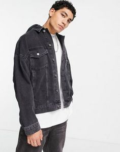ASOS DESIGN oversized denim jacket in wash black with jersey hood offers at $34.5 in ASOS