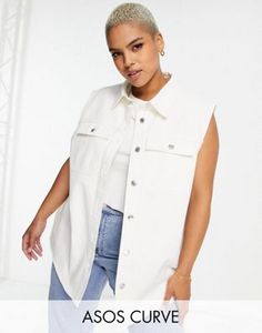 ASOS DESIGN Curve sleeveless denim jacket in white offers at $19.35 in 