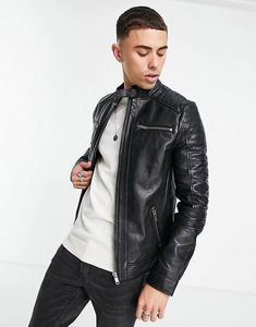 Barneys Originals leather racer jacket in black offers at $132 in ASOS