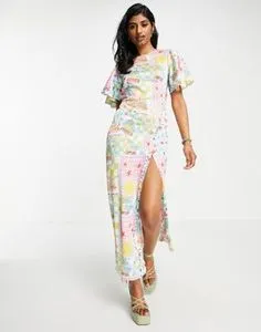 ASOS DESIGN maxi dress in bright postcard print offers at $35.75 in ASOS