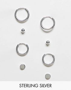 ASOS DESIGN 4 pack sterling silver stud and hoop earrings set offers at $50 in ASOS